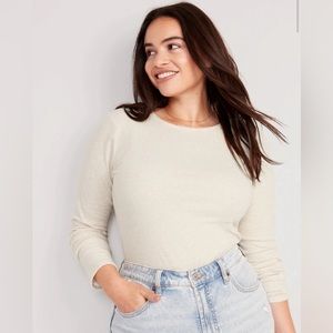 Plush Oatmeal Long-Sleeve Crew-Neck T-Shirt for Women